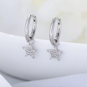 Minimalist S925 sterling silver star drop earrings with sparkling white cubic zirconia
