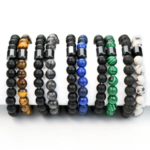 Set of volcanic stone and natural tiger eye beaded bracelets for men and women