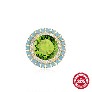 Classic turquoise S925 sterling silver round stud earrings with gold plating and zircons