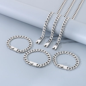 Ensemble bijoux homme style rock en acier inoxydable avec fermoir boîte carré et maille NK