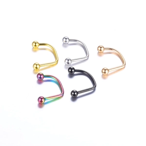 Five stainless steel horseshoe rings in gold, silver, rose gold, rainbow, and black colors