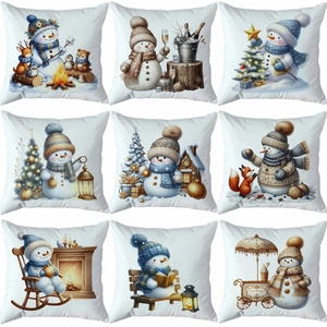 Housse De Coussin Bonhomme De Neige De Noël Peluche Courte Douce Décorative Décor De Canapé Maison Vacances D'Hiver