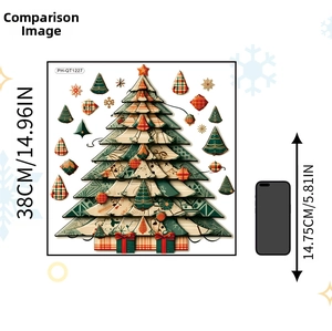 3D Christmas tree wall sticker PH-QT1227 with 38cm height shown beside a phone