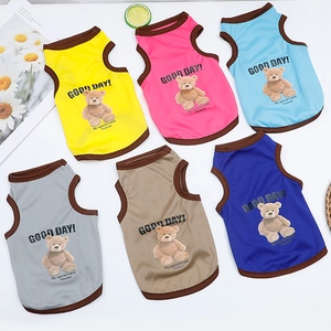 Pet Summer Vest Polyester Breathable Mesh Dog Shirt Sleeveless Striped Cartoon Bear Print Clothing For Small Dogs Cats
