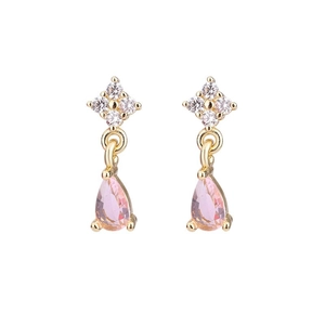 S925 silver teardrop earrings with pink pear-shaped stone and star design in gold finish