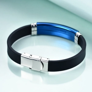12mm vintage stainless steel and silicone bracelet for men with secure metal clasp