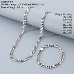 Collier Et Bracelet Homme En Maille Tissée Acier Inoxydable 304 Bijoux Mode Simple