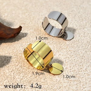 Minimalist wide 18k gold and silver titanium steel open rings with round charms