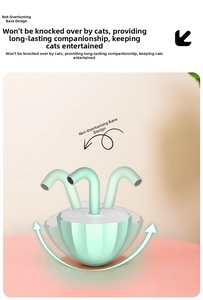Detail view of mint green smart cat toy with tumbler base and interactive buttons