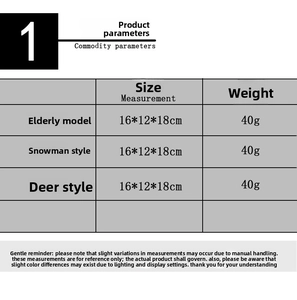Detailed size specifications and weight chart for 3D Christmas doll gift candy bags