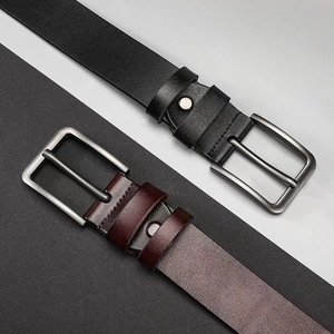 Mens casual leather belt set in black and brown featuring classic square metal buckles