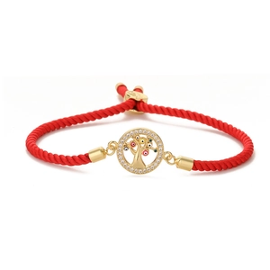 Adjustable red woven tree of life bracelet with gold-plated zircon evil eye charm