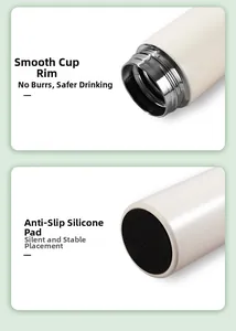 Detail of round stainless steel cup mouth and black anti-slip silicone base pad