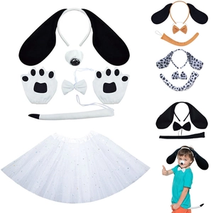 Serre-Tête Oreilles De Chien Queue Noeud Papillon Nez Gants Tutu Costume En Peluche Pour Halloween Fête Cosplay Enfants Adultes