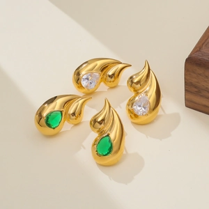 Water Drop Zirconia Earrings 18K Gold Plated Stainless Steel Irregular Flowing Design Fashion Jewelry For Women