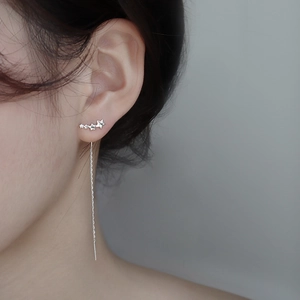 Sparkling silver drop earrings with triple gradient stars and long tassel chains for women