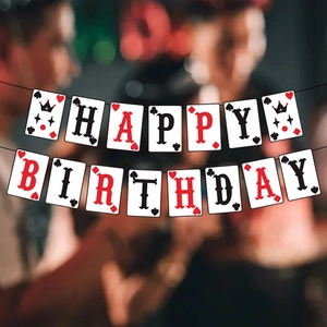 Détail d'une bannière Happy Birthday sur le thème du poker pour fête d'anniversaire