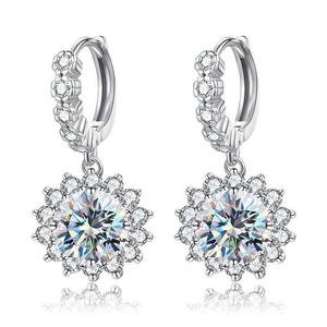 Elegant S925 sterling silver hoop earrings with round moissanite halo drop pendants
