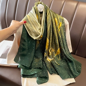 Élégant Long Écharpe De Mode Châle Satin Artificielle Dégradé Floral Motif Étoilé Protection Solaire Respirant Léger Polyvalent Femmes