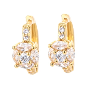 Golden hoop earrings with sparkling cluster of marquise and round cut cubic zirconia