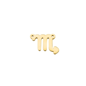 Detailed close-up of golden stainless steel Scorpio zodiac charm connector with side holes