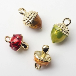Mini alloy enamel acorn and mushroom pendants for DIY earring jewelry making