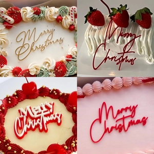 Merry Christmas Cake Topper Acrylic Glossy Holiday Dessert Decoration Festive Party Supplies INS Style