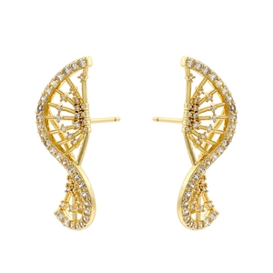 Elegant gold butterfly wing stud earrings with white cubic zirconia pavé stones