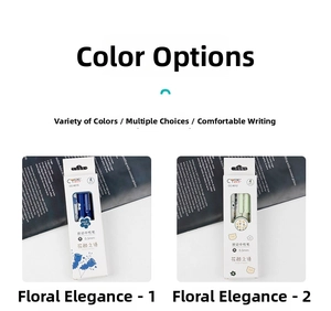 Detail of 0.5mm retractable gel pen set with floral motifs in 4-piece packaging