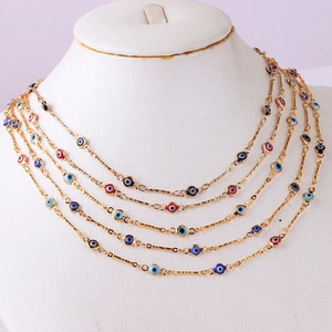 Evil Eye Necklace Gold Plated Copper Turkish Eye Lucky Jewelry Colorful Charm For Women