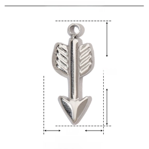 Detailed size parameter of a stainless steel arrow charm 14mm height and 5mm width