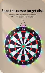 Detail of a 3-in-1 electronic target board with colorful LED lighting and numbered scoring