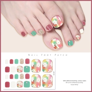 Close-up of J23-05 floral glitter foot nail stickers with waterproof adhesive design