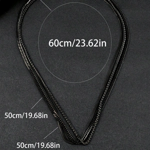 Detail of 3mm black stainless steel Franco chains in 50cm and 60cm layered lengths