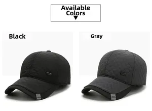 Detail view of winter baseball caps in black and grey with quilted diamond pattern
