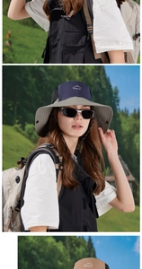 Detail of wide brim breathable sun hat with chin strap for outdoor hiking and camping
