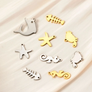 DIY stainless steel marine pendants in gold and silver featuring sea animals on silk fabric