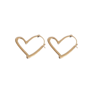 Minimalist hollow heart-shaped gold hoop earrings for women in polished metal finish