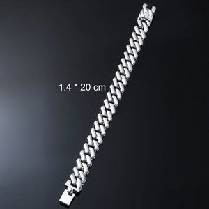 Polished silver Cuban link bracelet for men with 1.4 x 20 cm size dimensions shown