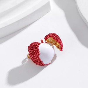 Exquisite lychee fruit brooch with red textured shell and white pulp for unisex outfits