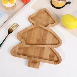 Christmas Tree Bell Shape Wooden Serving Tray Divided Compartment Snack Fruit Plate For Holiday Party Home Kitchen Decor