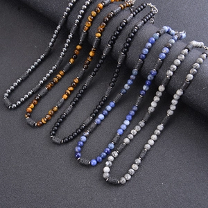 Collier De Perles En Pierre Gemme Naturelle Pierre De Lave Bijoux Bohèmes Faits À La Main Pour Hommes Et Femmes Avec Fermoir Mousqueton En Alliage