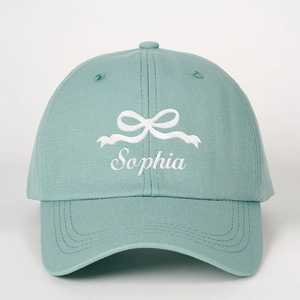 Casquette de baseball vert menthe personnalisée avec broderie Sophia et un nœud