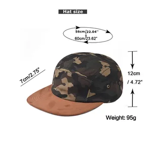 Gedetailleerde maattabel voor camouflage katoenen honkbalpet met een platte rand info