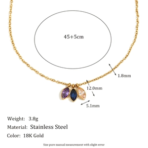 18K gold plated stainless steel necklace with three colorful eye-shaped zircon stones