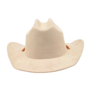 Classic beige western cowboy hat with brown braided band and curved brim for unisex style