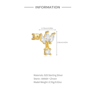 Detailed size parameters and technical specifications of the S925 silver crown stud earring