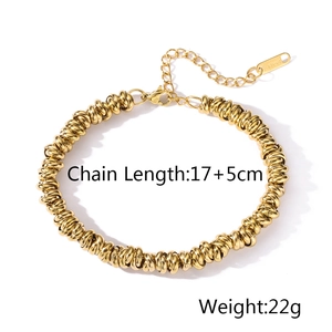 Detail view of gold titanium steel chunky chain bracelet showing 17+5cm length and 22g weight