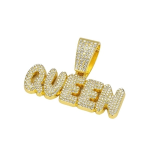Collar con colgante Queen dorado decorado con brillantes diamantes de imitación tipo hip hop