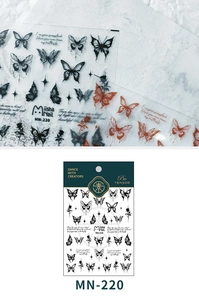 Détails de stickers d'ongles 5D fins avec motifs de roses noires et papillons vintage